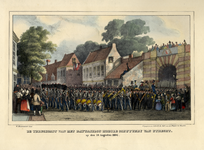 32508 Afbeelding van de terugkeer van het bataljon mobiele schutterij van Utrecht door de Tolsteegpoort te Utrecht.